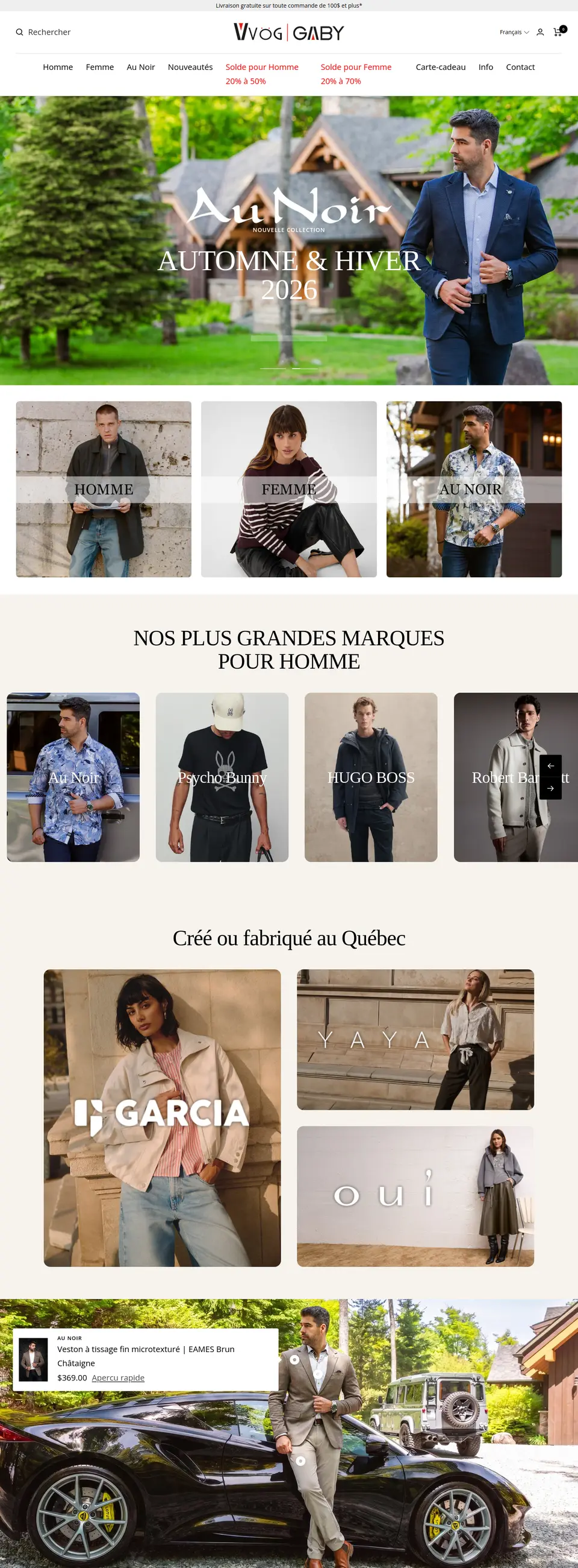 Page d’accueil de la boutique en ligne Vvög