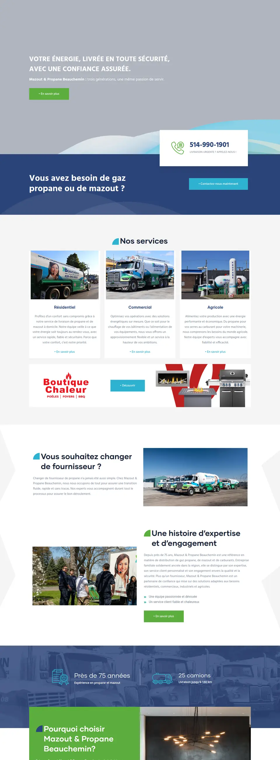 Page d’accueil du site de Mazout & Propane Beauchemin