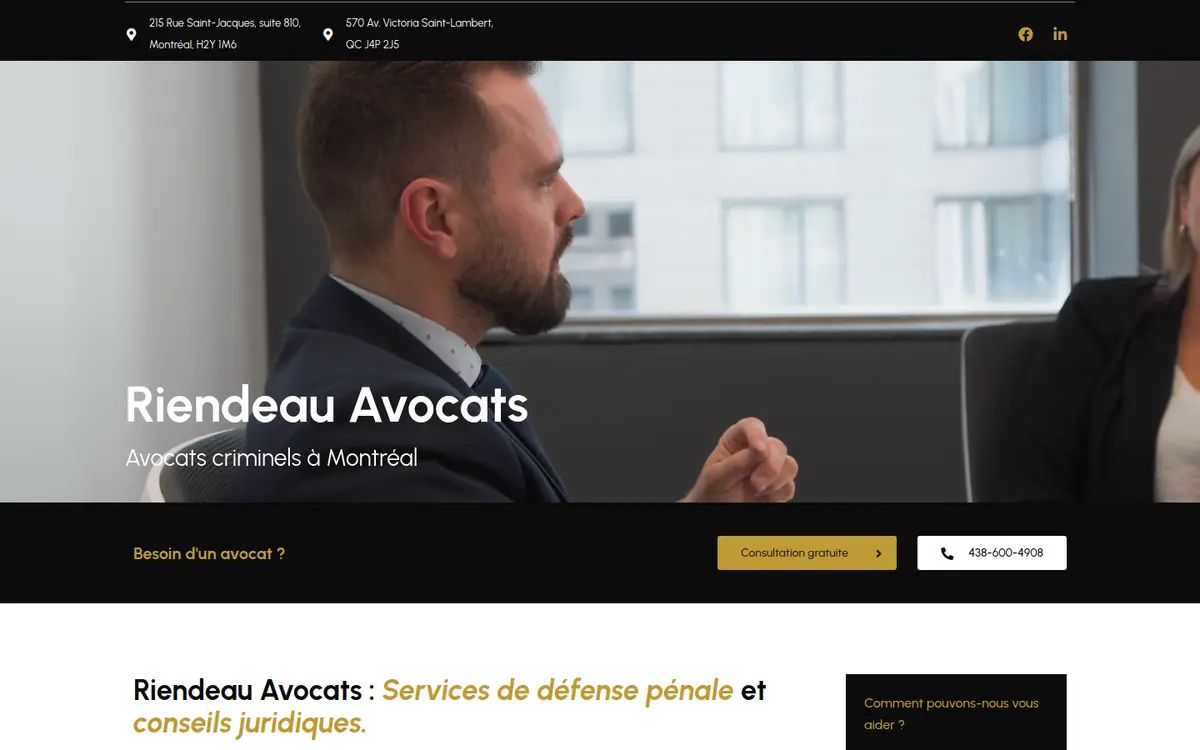 Page d’accueil du site de Riendeau Avocats