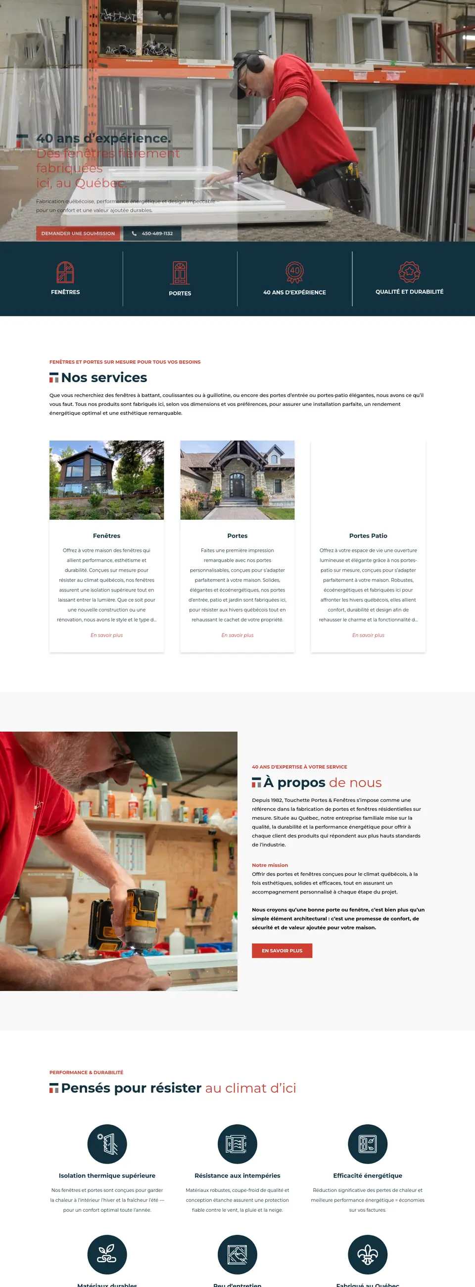 Page d’accueil du site de Touchette Portes et Fenêtres