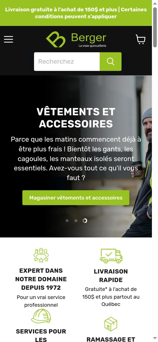Quincaillerie G.H. Berger — aperçu mobile du site