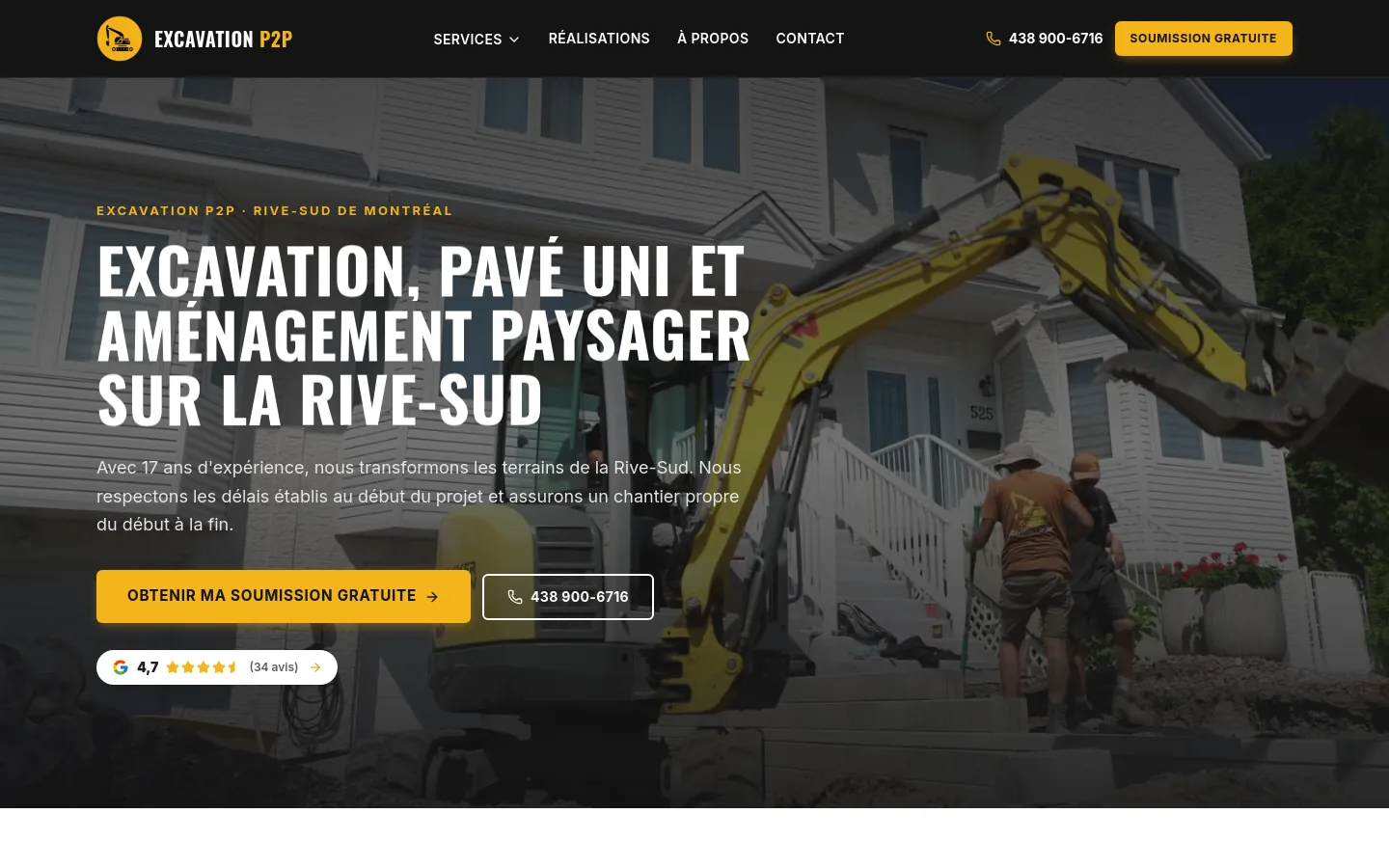 Excavation P2P — aperçu du site web