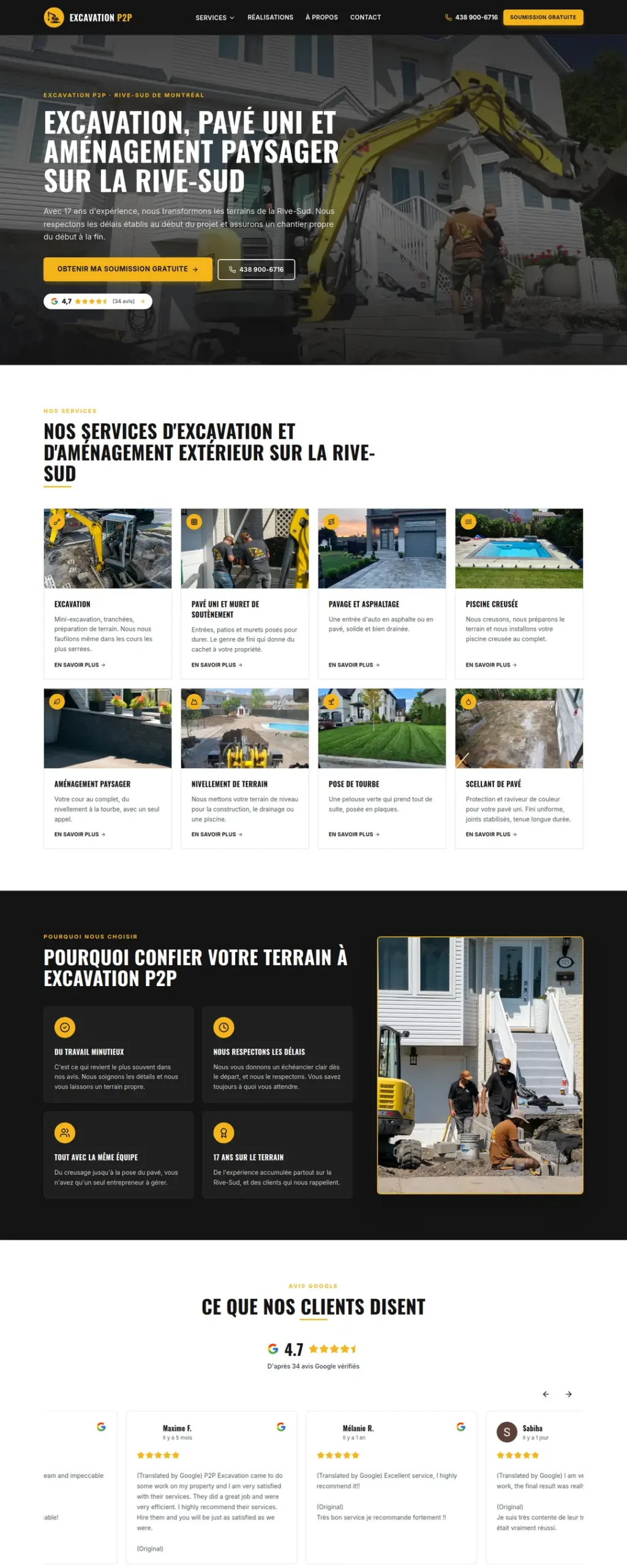 Excavation P2P — aperçu du site web