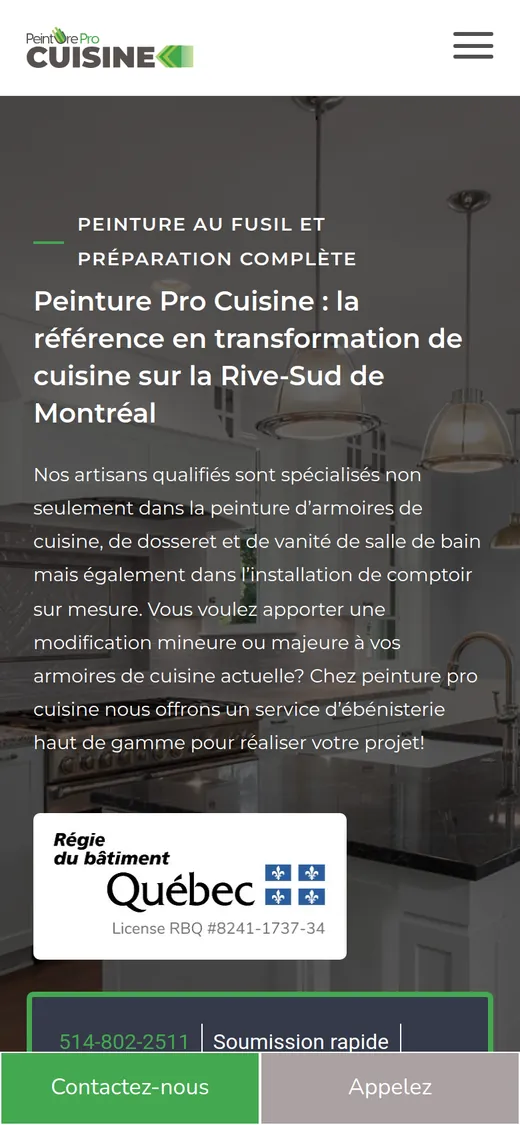 Peinture Pro Cuisine — aperçu mobile du site