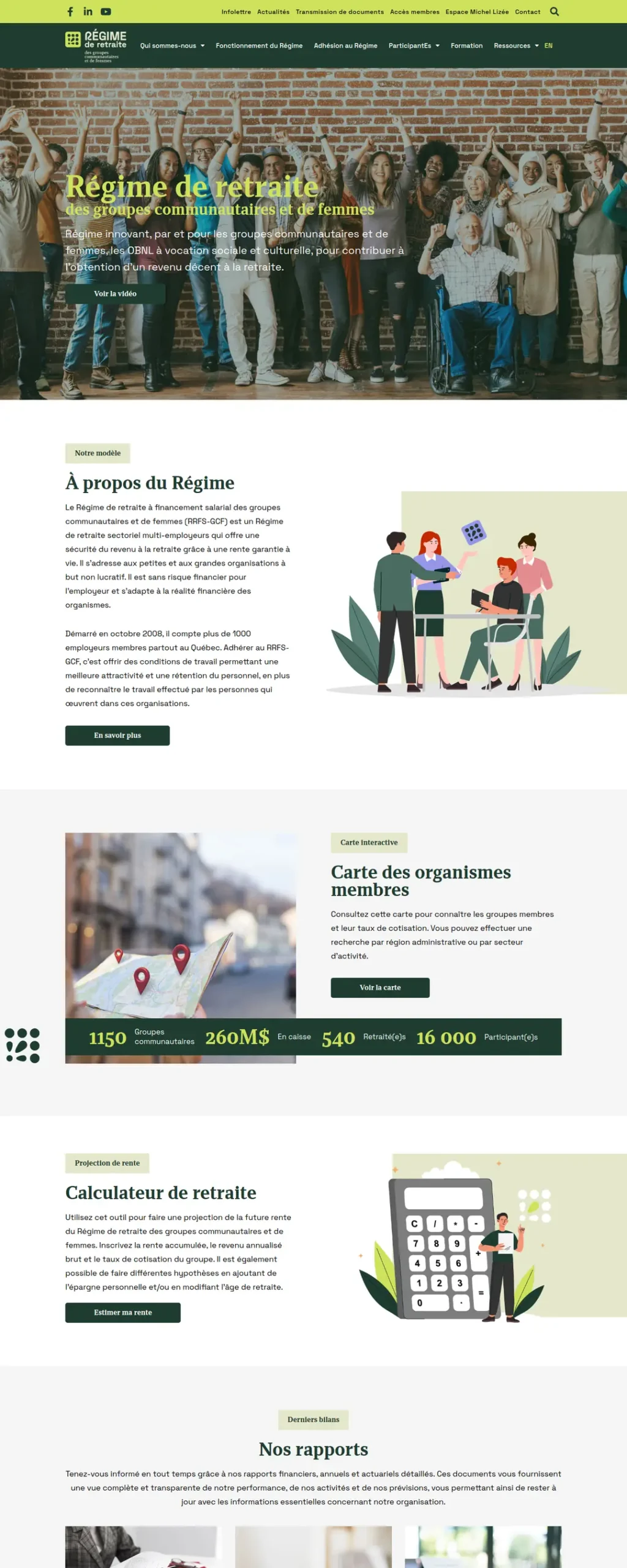 Régime de retraite des groupes communautaires et de femmes — aperçu du site web