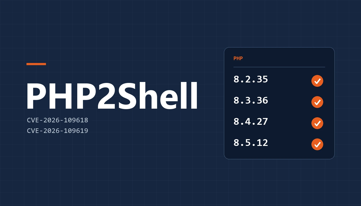 Faille PHP2Shell (CVE-2026-109618 et CVE-2026-109619) : versions de PHP corrigées 8.2.35, 8.3.36, 8.4.27 et 8.5.12